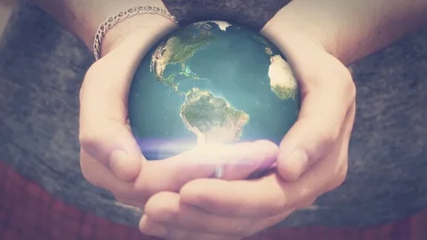 The earth revolves in man hands Stock Footage 69859578