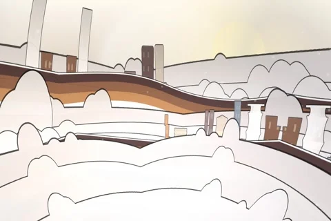 Earth roasted soil dreamy floating city ambient scenic background with surroundi Vídeo Stock 338381406