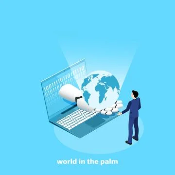 Earth on the robot's arm, isometric image Stock Illustration