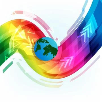 Earth rolling to future on digital technology smooth spectrum wave background Stock Illustration