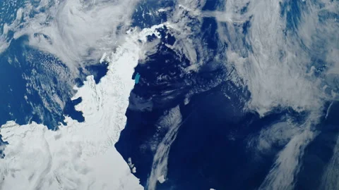 Earth Rotates Around Its Axis closeup view. ISS orbit. 3D Animation. Elements of Stock Footage 98828048