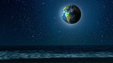 The earth rotates in the see background. Elements of this image furnished by 動画素材 266322460