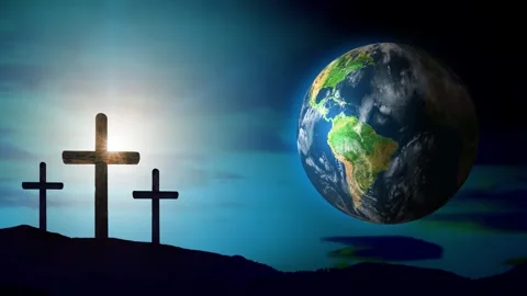 The earth rotates in the see background. Elements of this image furnished by Stock Footage 266322514