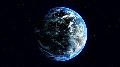 Earth rotating 360 degrees in space - realistic world globe spinning, seamless l Stock Footage 97691442