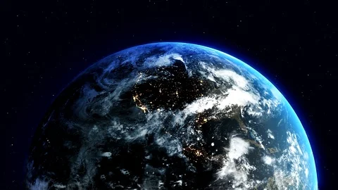 Earth rotating 360 degrees in space - realistic world globe spinning, seamless l Stock Footage 97694322