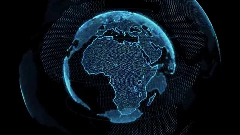 Earth rotating 4k loop of rotating dots stylised world globe with orbits Stock Footage 69104427