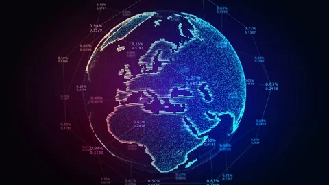 Earth Rotating in Cyberspace Structure Around Globe. Futuristic Technology Stock Footage 124072425
