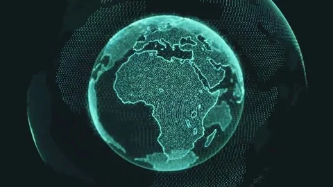 Earth rotating loop of rotating glowing dots stylised world globe with orbits Stock Footage 69127926