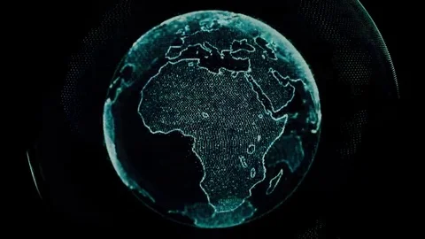 Earth rotating loop of rotating glowing dots stylised world globe with orbits Stock Footage 69129957