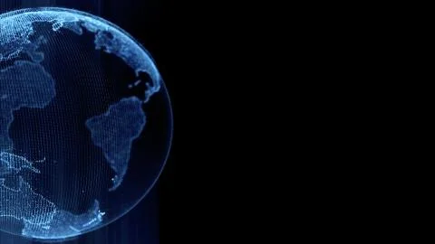 Earth rotating loop of rotating glowing dots stylised world globe with orbits Stock Illustration