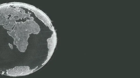 Earth rotating loop of rotating glowing dots stylised world globe with orbits Stock Illustration