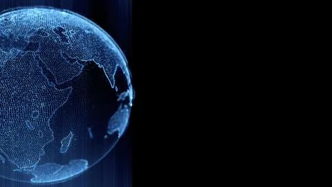 Earth rotating loop of rotating glowing dots stylised world globe with orbits Stock Illustration