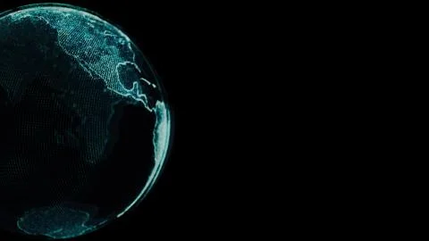 Earth rotating loop of rotating glowing dots stylised world globe with orbits Stock Illustration