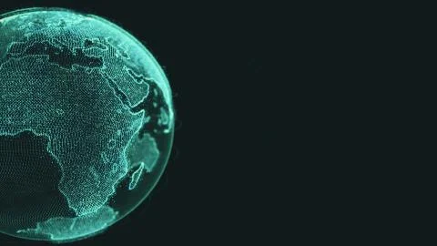 Earth rotating loop of rotating glowing dots stylised world globe with orbits Stock Illustration