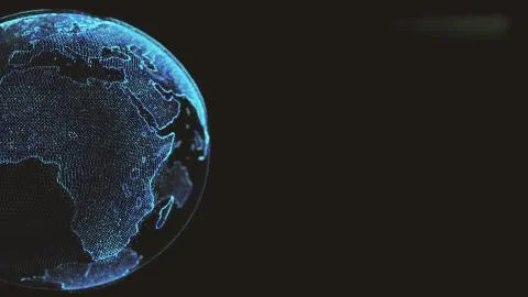 Earth rotating loop of rotating glowing dots stylised world globe with orbits Stock Illustration