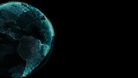 Earth rotating loop of rotating glowing dots stylised world globe with orbits Stock Illustration