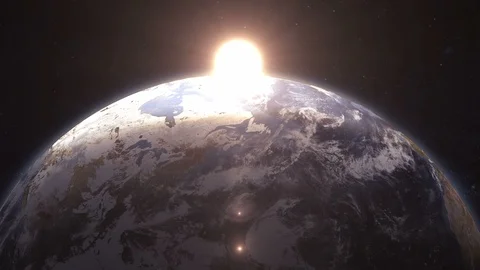Earth rotating in space as the sun rises with bright flare 2 Video stock 89415595