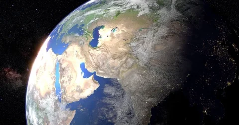 Earth rotating while camera zooming out from close up scene far away Stock Footage 80996026