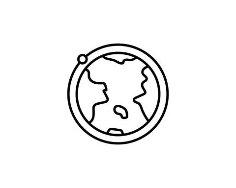 Earth with satellite moon orbit vector icon isolated on white background. ear Stock Illustration
