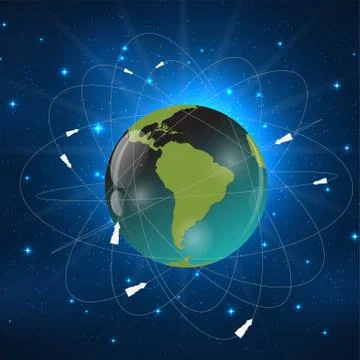 Earth with Satellites. View from Space. Vector Illustration Stock Illustration