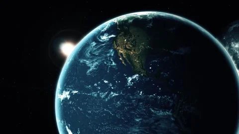 Earth seen from space with sunlight on the edge, a dark blue globe, and a d.. Vidéo 337080291