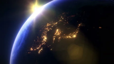 The Earth Seen From Space. Sunset Over Asia. Stock Footage 140811387