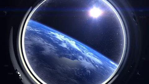 Earth as seen through window of International Space Station. ISS. Flies away Stock Footage 87566344
