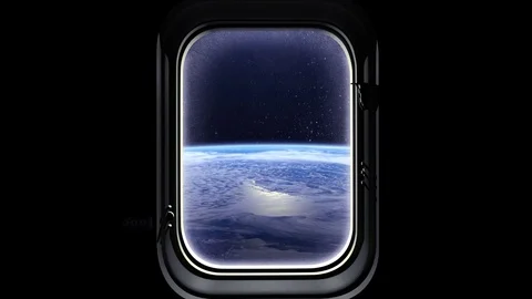 Earth as seen through window of spaceship, Space, earth, orbit. Stock Footage 74596276