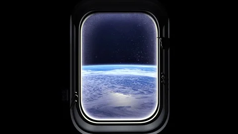 Earth as seen through window of spaceship, Flight right. Space, earth, orbit Stock Footage 74596277