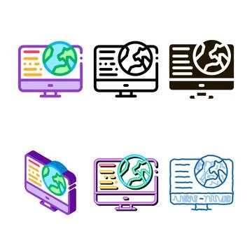 Earth series on computer screen icon vector outline Stock Illustration