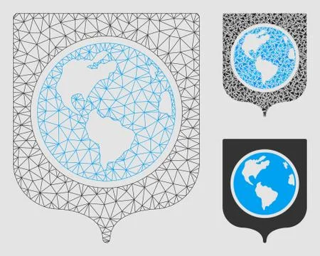 Earth Shield Vector Mesh Wire Frame Model and Triangle Mosaic Icon 스톡 일러스트