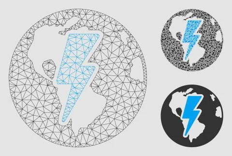 Earth Shock Vector Mesh Wire Frame Model and Triangle Mosaic Icon イラスト素材