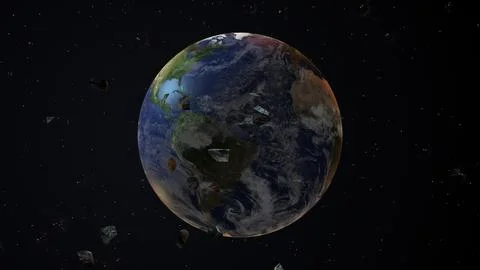 Earth from space with asteroids Illustration