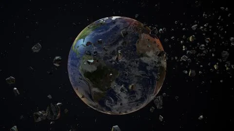 Earth from space with asteroids Illustrazione stock