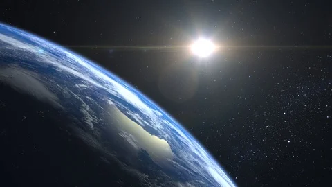 Earth from space. The camera approaches the Earth and rotates. Stars twinkle. 4K Stock-Footage 102335618