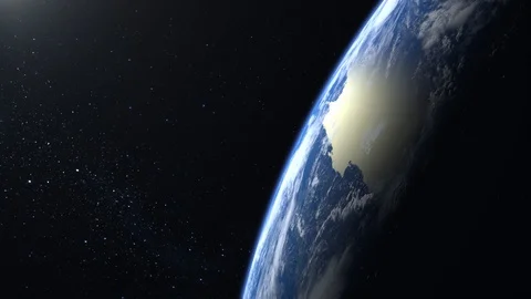 Earth from space. The camera approaches the Earth and rotates to the left. Stars Video stock 109455630