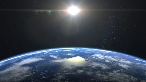 Earth from space. The camera is approaching Earth. Stars twinkle. 4K. Sunrise Stock Footage 102335617