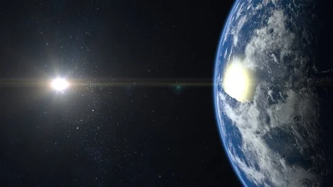 Earth from space. The camera is approaching Earth. Stars twinkle. 4K. The earth Stock Footage 104767613
