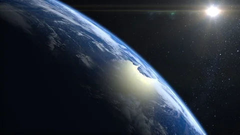 Earth from space. The camera is approaching Earth. The horizon is turned to the Stock Footage 110702911