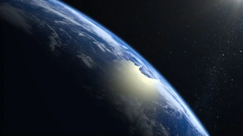 Earth from space. The camera is approaching Earth. The horizon is turned to the Stock Footage 110702919