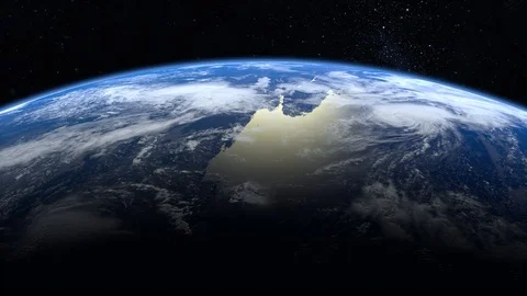Earth from space. The camera is approaching Earth. Stars twinkle. 4K. Realistic Stock Footage 110702944