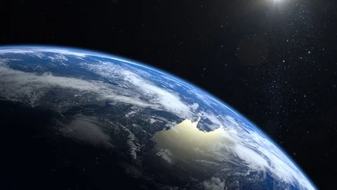 Earth from space. The camera is approaching Earth. Stars twinkle. The horizon is Video stock 110702957