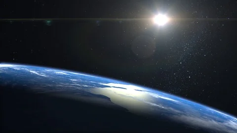 Earth from space. The camera is approaching Earth. The horizon is turned to the Stock Footage 110702962