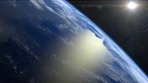 Earth from space. The camera flies away from the Earth. Stars twinkle. The Stock Footage 109060969