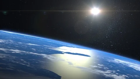 Earth from space. The camera flies away from the Earth. The horizon is turned to Stock Footage 111532377