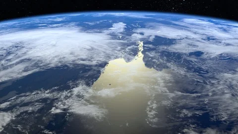 Earth from space. The camera flies away from the Earth. Stars twinkle. 4K Stock-Footage 111532379