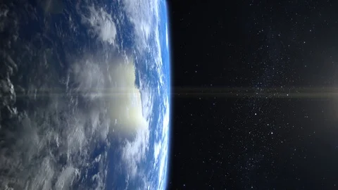 Earth from space. The camera flies away from the Earth. Stars twinkle. 4K 스톡 동영상 111914844
