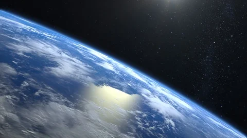 Earth from space. The camera flies away from the Earth. The horizon is turned to Video stock 111914907