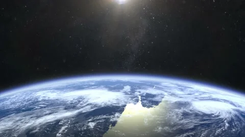 Earth from space. The camera flies away from the Earth. Realistic atmosphere Stock Footage 160362976