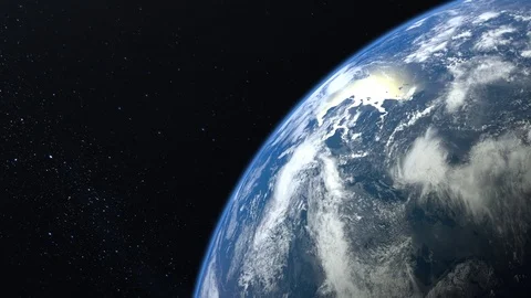 Earth from space. The camera flies forward and turns right. Stars twinkle Stock Footage 103168607